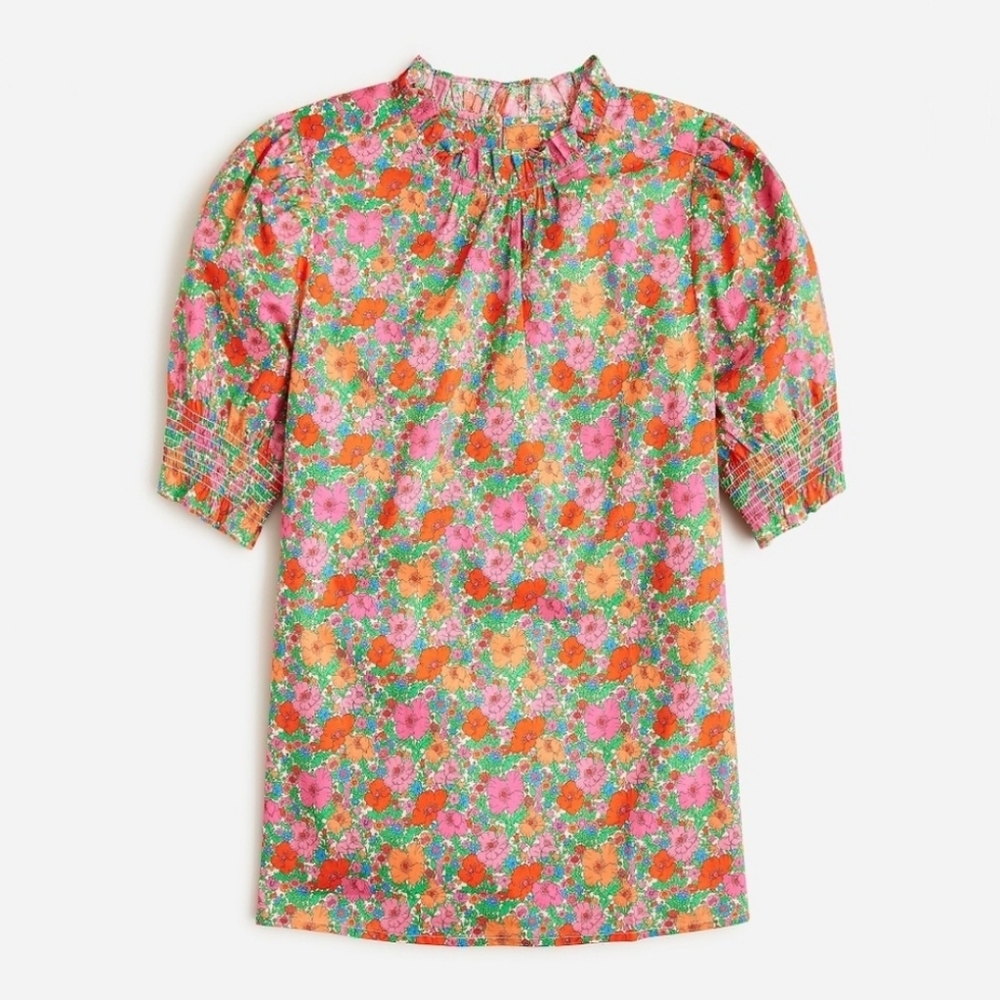 J.Crew Liberty Fabric Floral Smocked Puff-sleeve Top In Meadow Song Size Small - Picture 3 of 10
